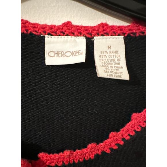 Cherokee Women’s Black Christmas Vintage Knit Sweater Size Medium Button Up - Picture 3 of 9